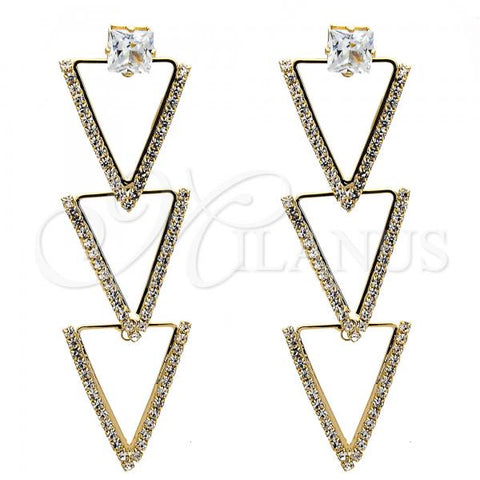 Oro Laminado Long Earring, Gold Filled Style with White Cubic Zirconia and White Crystal, Polished, Golden Finish, 02.268.0006