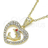 Oro Laminado Fancy Pendant, Gold Filled Style Dolphin and Heart Design, with White and Garnet Crystal, Polished, Golden Finish, 05.253.0112