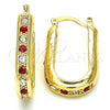 Oro Laminado Small Hoop, Gold Filled Style with Garnet and White Crystal, Polished, Golden Finish, 02.100.0097.1.20