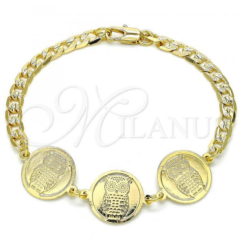 Oro Laminado Fancy Bracelet, Gold Filled Style Owl Design, Polished, Golden Finish, 03.63.2054.08