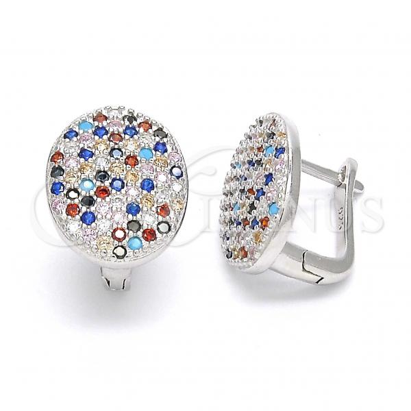 Sterling Silver Huggie Hoop, with Multicolor Cubic Zirconia, Polished, Rhodium Finish, 02.186.0102.12