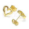 Oro Laminado Stud Earring, Gold Filled Style Heart Design, with Garnet Micro Pave, Polished, Golden Finish, 02.156.0486.2