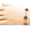 Oro Laminado Fancy Bracelet, Gold Filled Style Four-leaf Clover and Rolo Design, with Black Mother of Pearl, Polished, Golden Finish, 03.414.0001.6.07