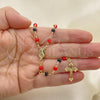 Oro Laminado Medium Rosary, Gold Filled Style Caridad del Cobre and Crucifix Design, with Black and Orange Red Azavache, Polished, Golden Finish, 09.63.0110.18