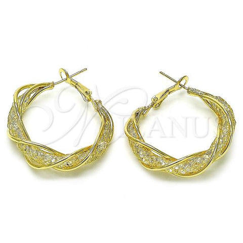 Oro Laminado Medium Hoop, Gold Filled Style and Filigree with White Crystal, Polished, Golden Finish, 02.170.0457.30