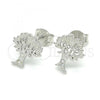 Sterling Silver Stud Earring, Tree Design, with White Micro Pave, Polished, Rhodium Finish, 02.336.0051