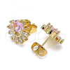 Oro Laminado Stud Earring, Gold Filled Style with Pink and White Cubic Zirconia, Polished, Golden Finish, 02.387.0018