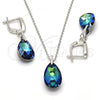 Sterling Silver Earring and Pendant Adult Set, Teardrop Design, with Bermuda Blue Swarovski Crystals, Polished, Rhodium Finish, 10.281.0023.1