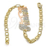 Oro Laminado Fancy Bracelet, Gold Filled Style Nameplate Design, Polished, Tricolor, 03.63.1966.1.08