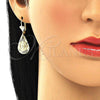 Oro Laminado Dangle Earring, Gold Filled Style Teardrop and Guadalupe Design, Polished, Golden Finish, 02.351.0033.1