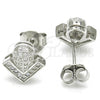 Sterling Silver Stud Earring, with White Micro Pave, Polished, Rhodium Finish, 02.286.0025