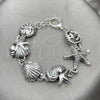 Sterling Silver Fancy Bracelet, Anchor and Shell Design, Polished, Silver Finish, 03.395.0002.07
