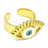 Oro Laminado Elegant Ring, Gold Filled Style Evil Eye Design, White Enamel Finish, Golden Finish, 01.313.0003 (One size fits all)