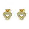 Oro Laminado Stud Earring, Gold Filled Style Heart Design, with White Micro Pave, Polished, Golden Finish, 02.342.0132