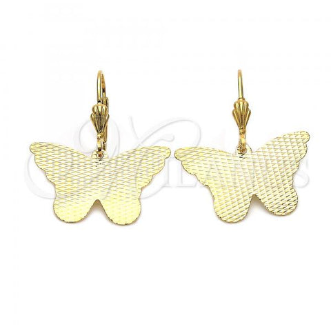 Oro Laminado Dangle Earring, Gold Filled Style Butterfly Design, Diamond Cutting Finish, Golden Finish, 5.096.009