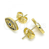 Oro Laminado Stud Earring, Gold Filled Style Evil Eye Design, with Multicolor Micro Pave, Polished, Golden Finish, 02.156.0548.1