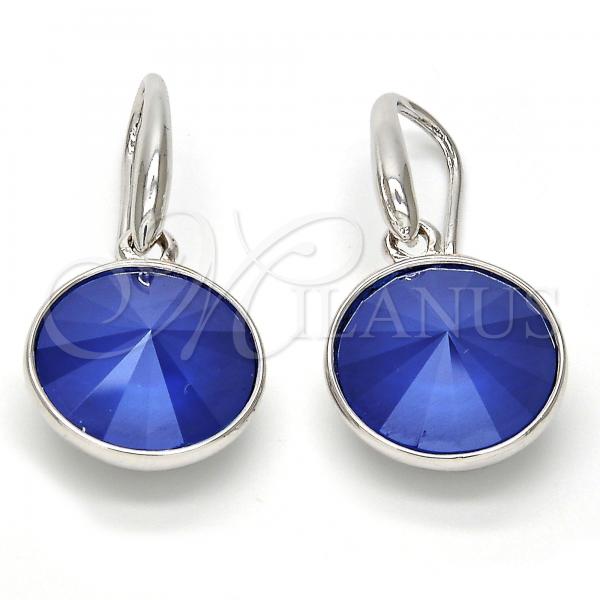Rhodium Plated Dangle Earring, with Blue Zircon Swarovski Crystals, Polished, Rhodium Finish, 02.239.0001.5