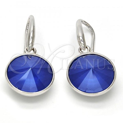 Rhodium Plated Dangle Earring, with Blue Zircon Swarovski Crystals, Polished, Rhodium Finish, 02.239.0001.5