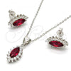 Sterling Silver Earring and Pendant Adult Set, with Garnet and White Cubic Zirconia, Polished, Rhodium Finish, 10.175.0056.2