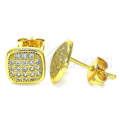 Oro Laminado Stud Earring, Gold Filled Style with White Micro Pave, Polished, Golden Finish, 02.342.0044
