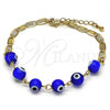 Oro Laminado Fancy Bracelet, Gold Filled Style Evil Eye Design, Blue Polished, Golden Finish, 03.63.2071.2.07