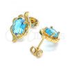 Oro Laminado Stud Earring, Gold Filled Style with Blue Topaz Cubic Zirconia, Polished, Golden Finish, 02.213.0233
