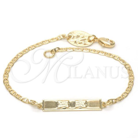 Oro Laminado ID Bracelet, Gold Filled Style Butterfly and Mariner Design, Polished, Golden Finish, 03.32.0098.06