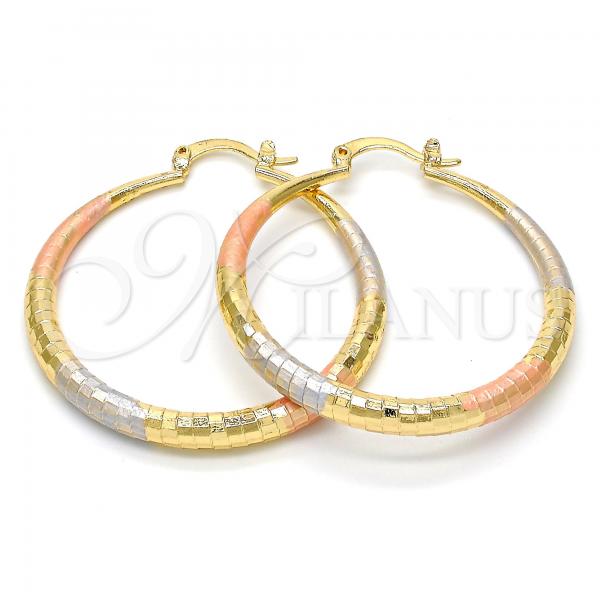 Oro Laminado Medium Hoop, Gold Filled Style Hollow Design, Diamond Cutting Finish, Tricolor, 02.170.0086.1.40