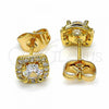 Oro Laminado Stud Earring, Gold Filled Style with White Cubic Zirconia, Polished, Golden Finish, 02.344.0031