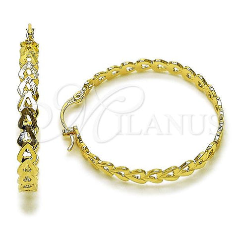 Oro Laminado Medium Hoop, Gold Filled Style Heart Design, Diamond Cutting Finish, Golden Finish, 02.170.0516.40