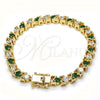 Oro Laminado Tennis Bracelet, Gold Filled Style with Green and White Cubic Zirconia, Polished, Golden Finish, 03.210.0078.2.08