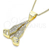 Oro Laminado Pendant Necklace, Gold Filled Style Praying Hands Design, with White Micro Pave, Polished, Golden Finish, 04.342.0044.20