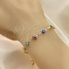 Oro Laminado Bracelet Rosary, Gold Filled Style Caridad del Cobre and Crucifix Design, Multicolor Resin Finish, Golden Finish, 09.63.0113.08