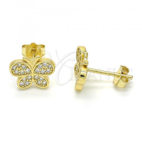 Sterling Silver Stud Earring, Butterfly Design, with White Micro Pave, Polished, Golden Finish, 02.174.0087