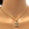 Stainless Steel Pendant Necklace, Initials and Rolo Design, with White Crystal, Polished, Golden Finish, 04.238.0004.18