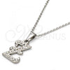 Stainless Steel Pendant Necklace, Initials and Rolo Design, with White Crystal, Polished, Steel Finish, 04.238.0031.18