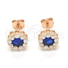 Sterling Silver Stud Earring, Flower Design, with Sapphire Blue and White Cubic Zirconia, Polished, Rose Gold Finish, 02.186.0021.3