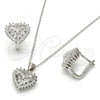 Sterling Silver Earring and Pendant Adult Set, Heart Design, with White Cubic Zirconia, Polished, Rhodium Finish, 10.175.0043