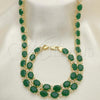 Oro Laminado Necklace and Bracelet, Gold Filled Style Heart Design, with Green and White Cubic Zirconia, Polished, Golden Finish, 06.284.0006.1