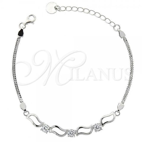 Sterling Silver Fancy Bracelet, with White Cubic Zirconia, Rhodium Finish, 03.183.0036.06
