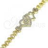 Oro Laminado Fancy Bracelet, Gold Filled Style Heart Design, with White Micro Pave, Polished, Golden Finish, 03.283.0053.07