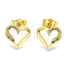 Oro Laminado Stud Earring, Gold Filled Style Heart Design, with Multicolor Micro Pave, Polished, Golden Finish, 02.156.0486.3