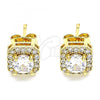 Oro Laminado Stud Earring, Gold Filled Style with White Micro Pave, Polished, Golden Finish, 02.344.0083