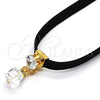 Oro Laminado Fancy Necklace, Gold Filled Style Choker Design, with White Cubic Zirconia and White Azavache, Polished, Golden Finish, 04.215.0022.13