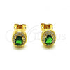 Oro Laminado Stud Earring, Gold Filled Style Cluster Design, with Green Cubic Zirconia and White Micro Pave, Polished, Golden Finish, 02.342.0260