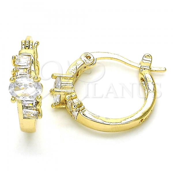 Oro Laminado Small Hoop, Gold Filled Style with White Cubic Zirconia, Polished, Golden Finish, 02.210.0303.15