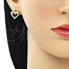 Oro Laminado Earring and Pendant Adult Set, Gold Filled Style Heart Design, with Garnet and White Micro Pave, Polished, Golden Finish, 10.199.0021.2