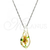 Gold Tone Pendant Necklace, Flower Design, with White Azavache, Polished, Rhodium Finish, 04.276.0019.18.GT