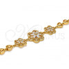 Oro Laminado Fancy Bracelet, Gold Filled Style Flower and Heart Design, with White Cubic Zirconia, Polished, Golden Finish, 03.206.0038.07