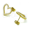 Oro Laminado Stud Earring, Gold Filled Style Heart Design, with Ivory Pearl, Polished, Golden Finish, 02.379.0032